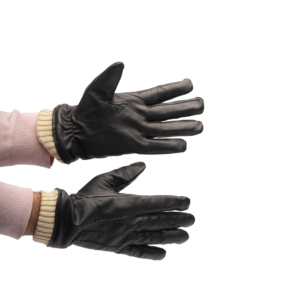 Men's black leather gloves with knit cuffs Lusso Leather Men's black leather gloves with knit cuffs Lusso Leather