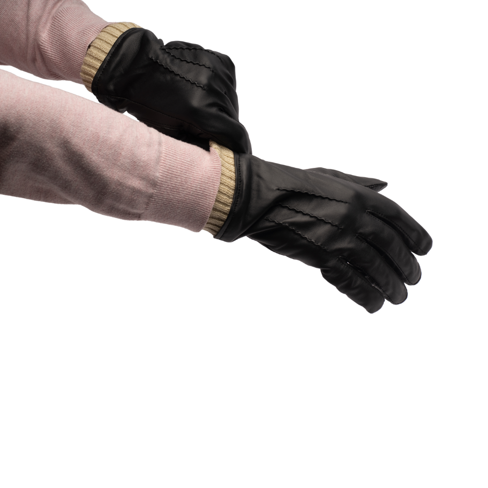 Men's black leather gloves with knit cuffs Lusso Leather Men's black leather gloves with knit cuffs Lusso Leather