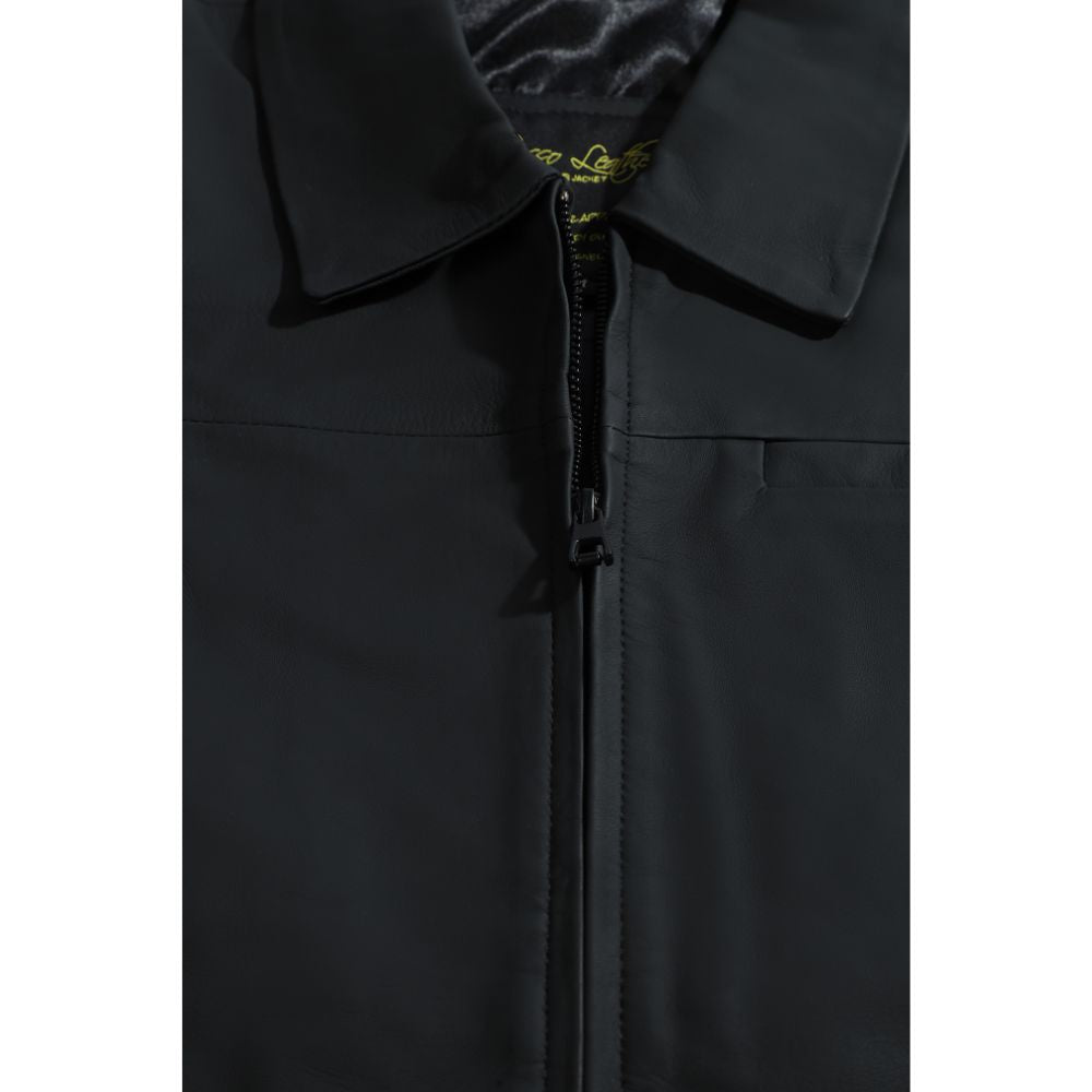 Zane matte black collared leather jacket