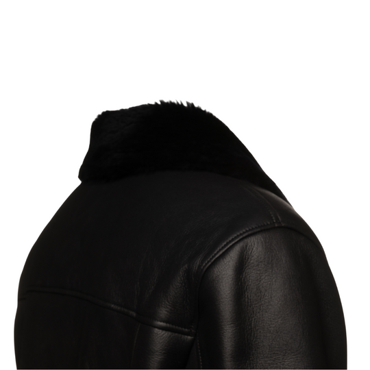 Christian black shearling car coat