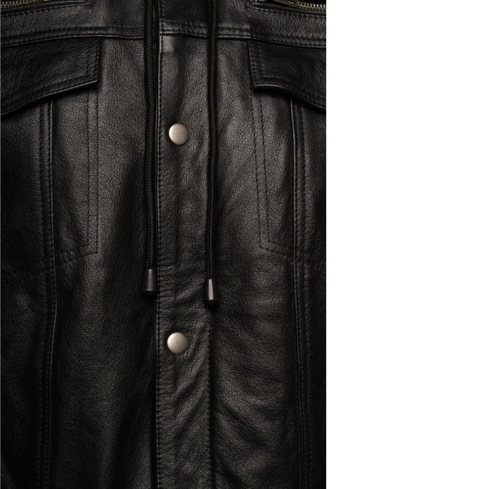 Easton Black trucker motorcycle leather jacket with hood – Lusso