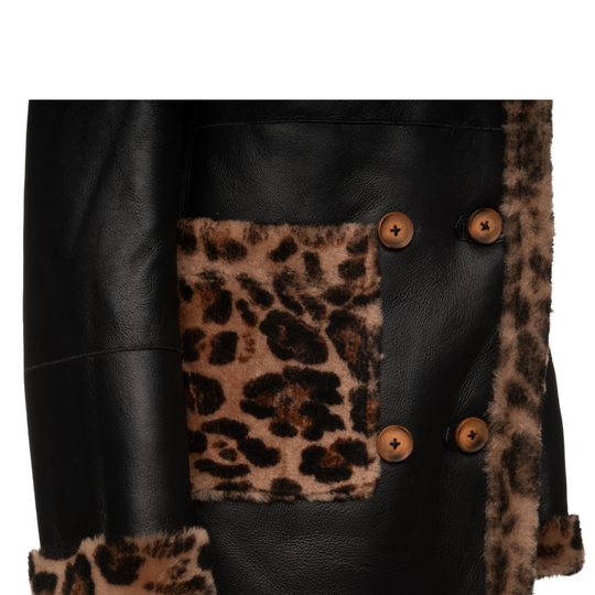 Seraphina Leopard print double breasted shearling Leather Coat