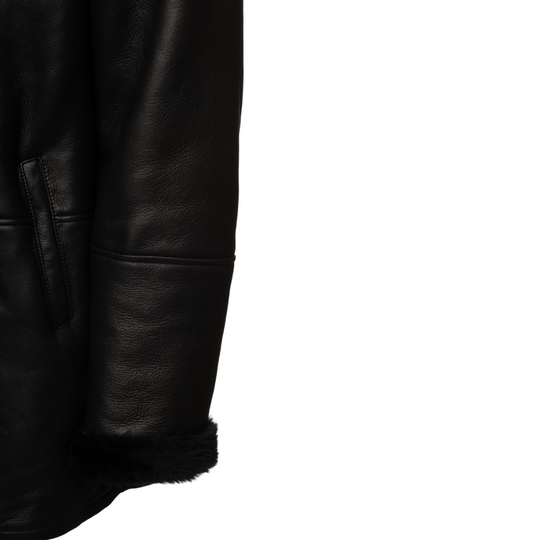 Christian black shearling car coat