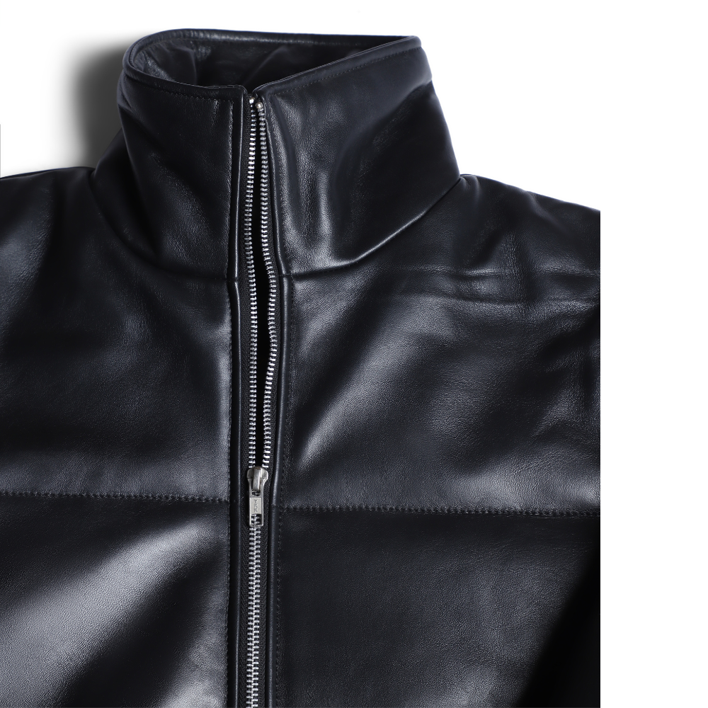 Sorine Black zippered women's Puffer leather jacket