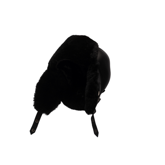 Black sheepskin shearling Aviator Hat