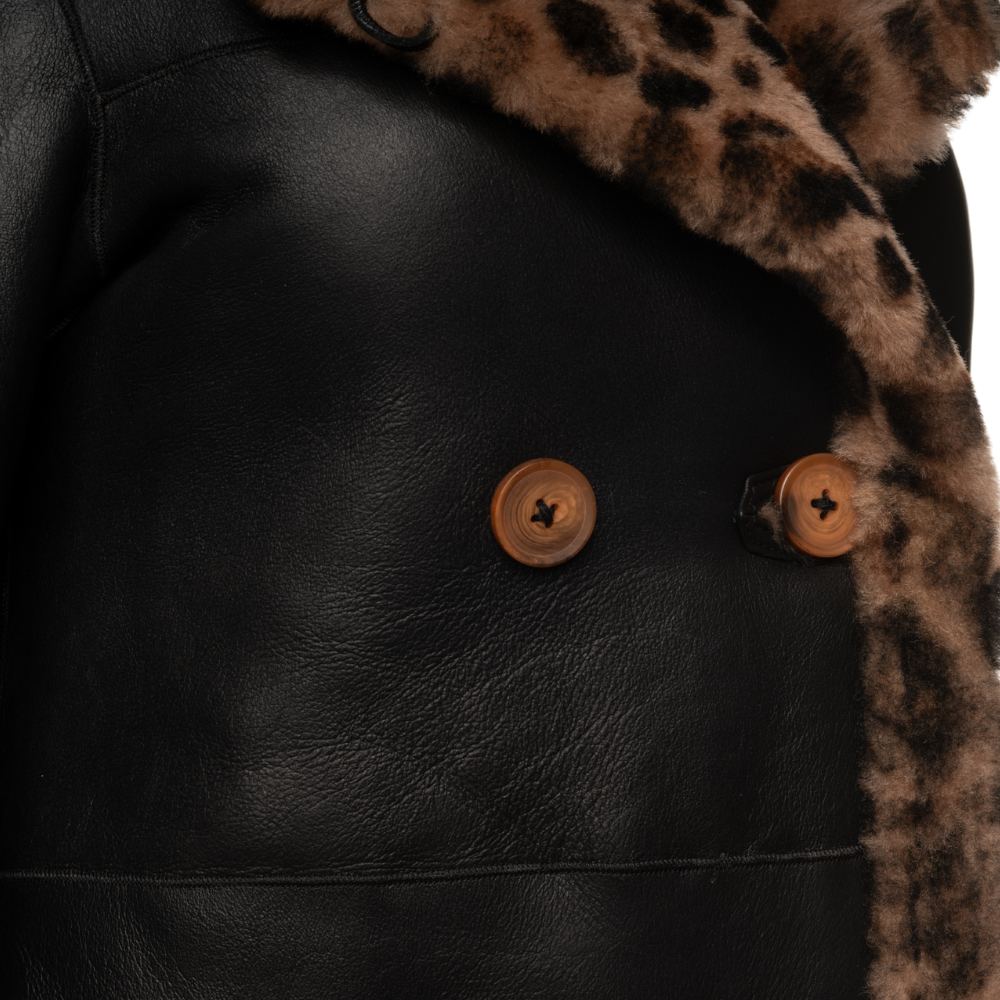 Seraphina Leopard print double breasted shearling Leather Coat