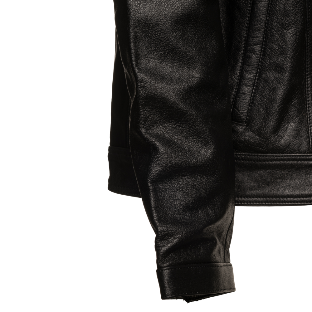 Easton Black trucker motorcycle leather jacket with hood