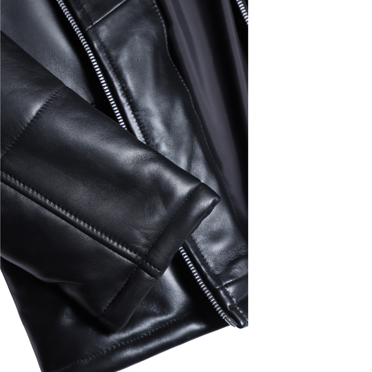 Sorine Black zippered women's Puffer leather jacket