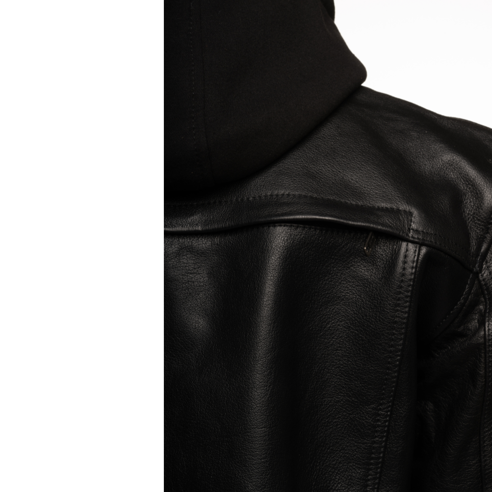 Easton Black trucker motorcycle leather jacket with hood