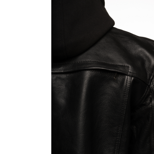 Easton Black trucker motorcycle leather jacket with hood