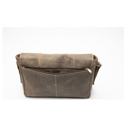 Men's brown leather laptop messenger bag