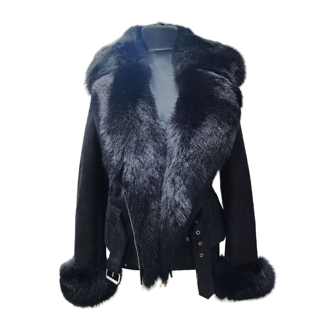 Azalea shearling jacket with large fox fur – Lusso Leather