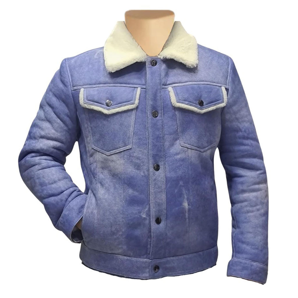 Chris Denim style Shearling Trucker Style Jacket Lusso Leather