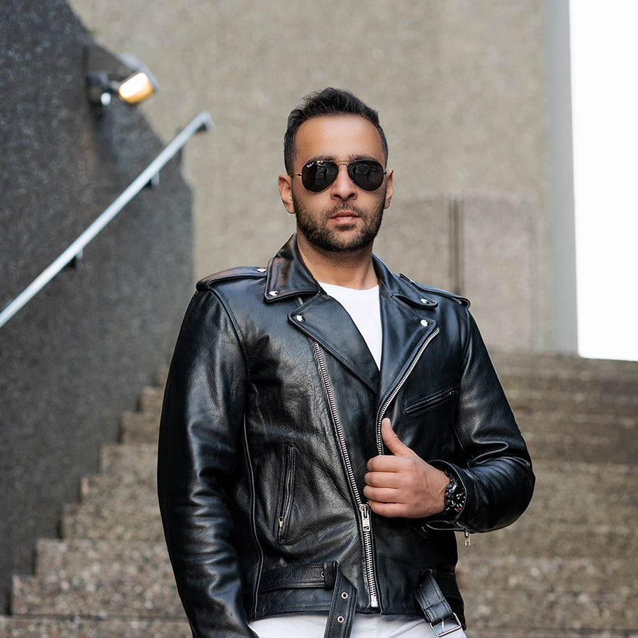 Classic biker leather jacket best sale