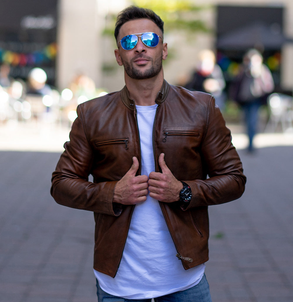 Nick Hawley's Two -Tone brown Cafe racer Leather Jacket – Lusso