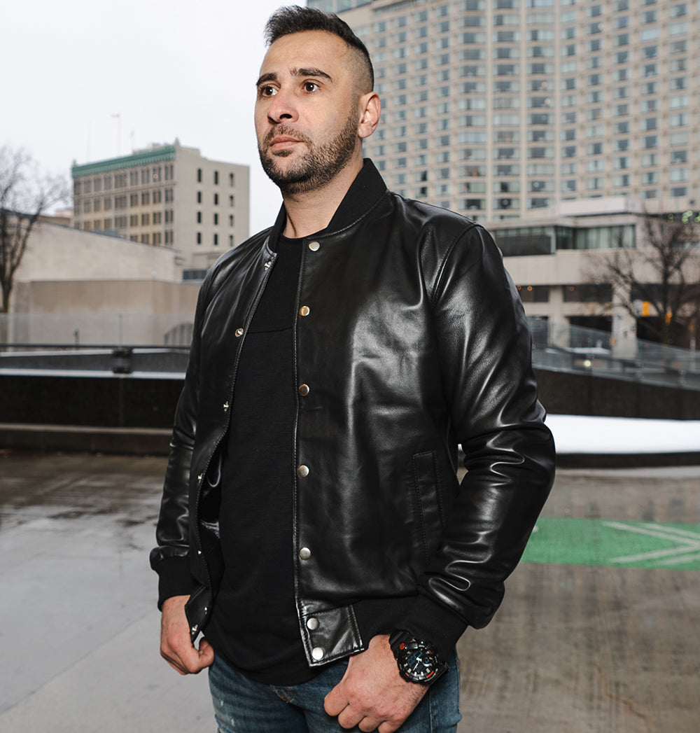 Victor Black Varsity Leather Jacket – Lusso Leather