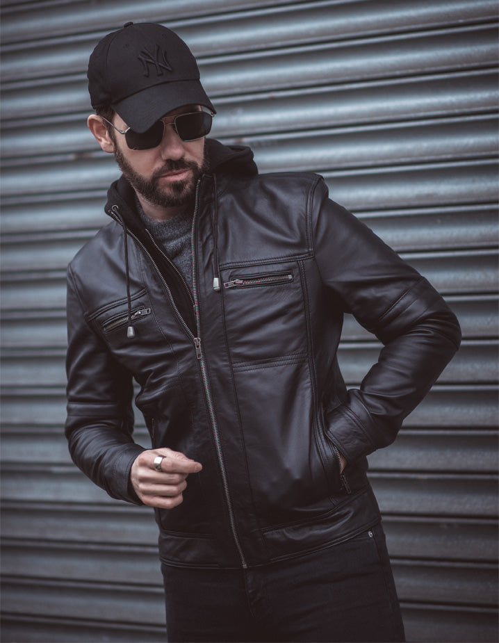 Wilder Black Leather Jacket With Removable Hoodie – Lusso Leather