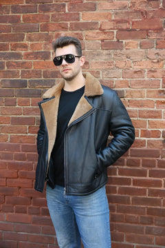 Carters Ginger Brown Shearling Leather Biker Jacket