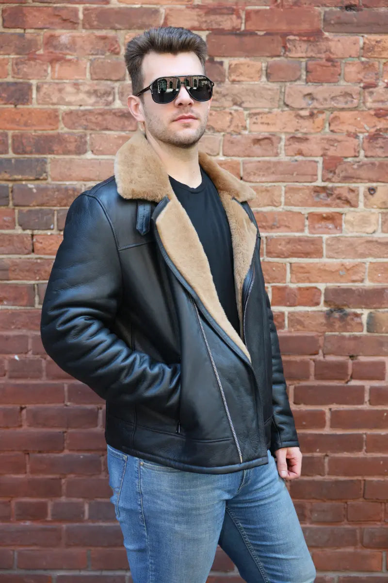 Carters Ginger Brown Shearling Leather Biker Jacket