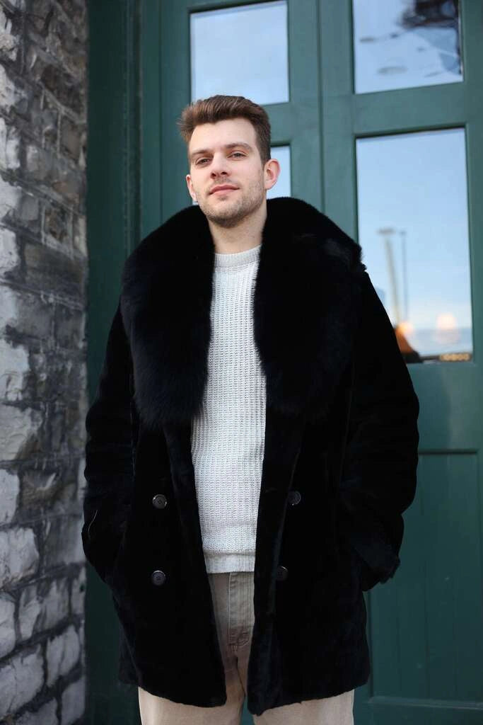 Peyton Black Mouton Shearling coat with Fox fur