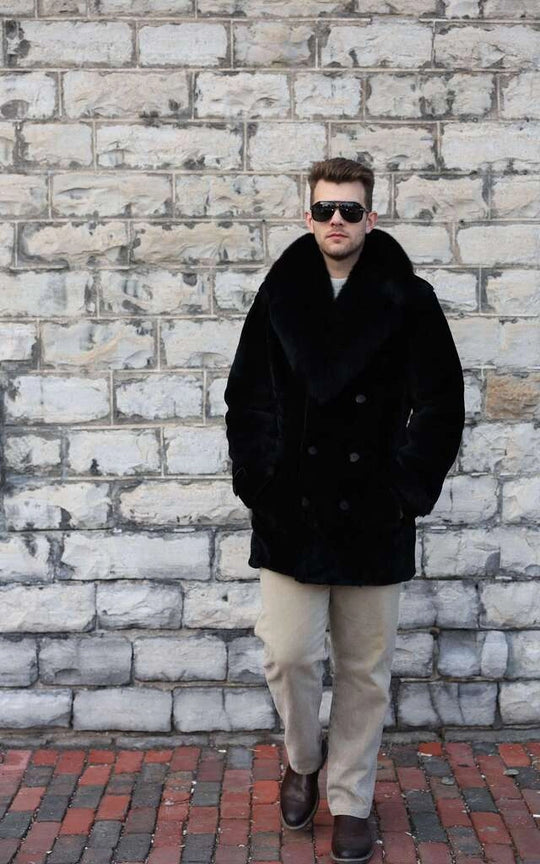 Peyton Black Mouton Shearling coat with Fox fur