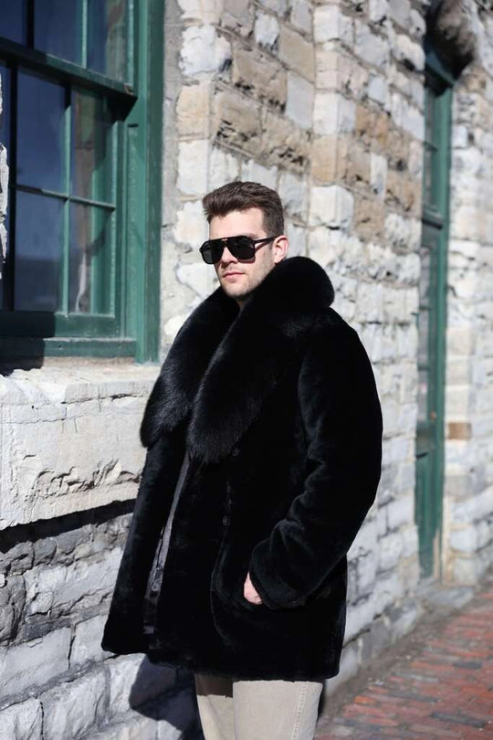 Peyton Black Mouton Shearling coat with Fox fur