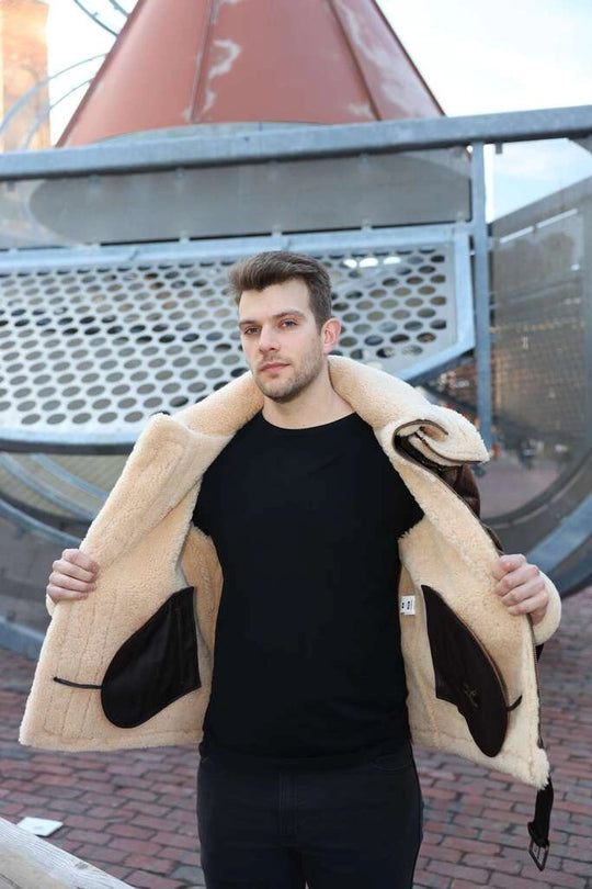 Richard's vintage Distressed brown Aviator Bomber shearling Jacket