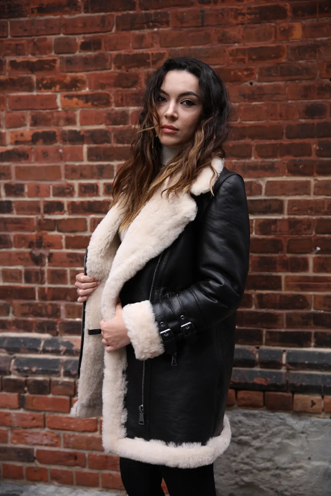 Katy's Black Shearling Aviator Long coat