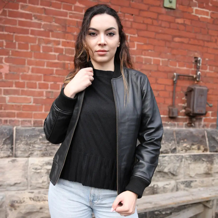 Navea Women's Black Bomber Leather Jacket