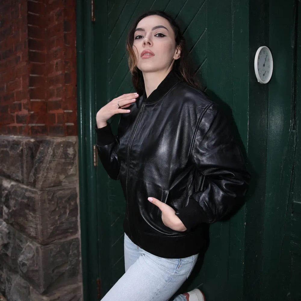 Mabel black oversized bomber jacket