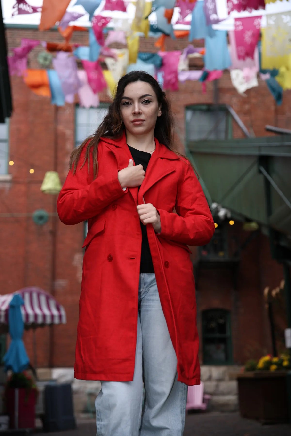 Isla red women's wool overcoat