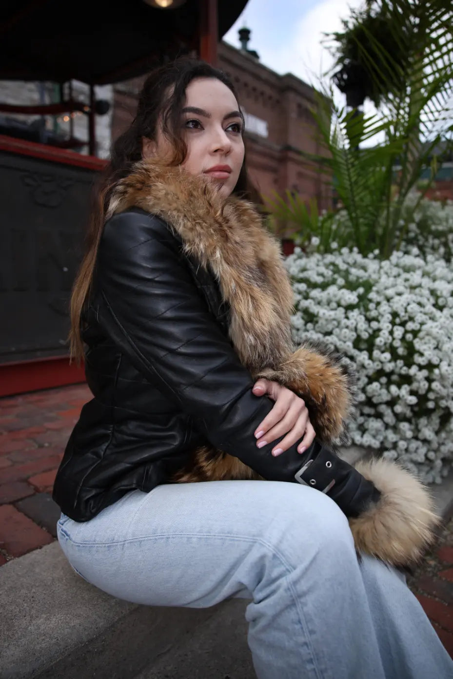 Jami black winter jacket with real fur trim