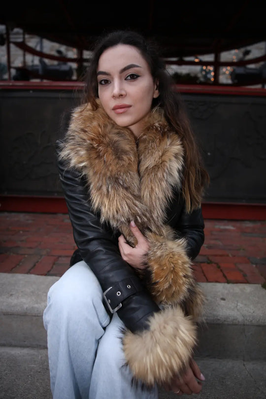 Jami black winter jacket with real fur trim