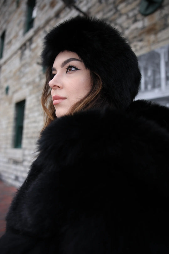 Black fox fur headband
