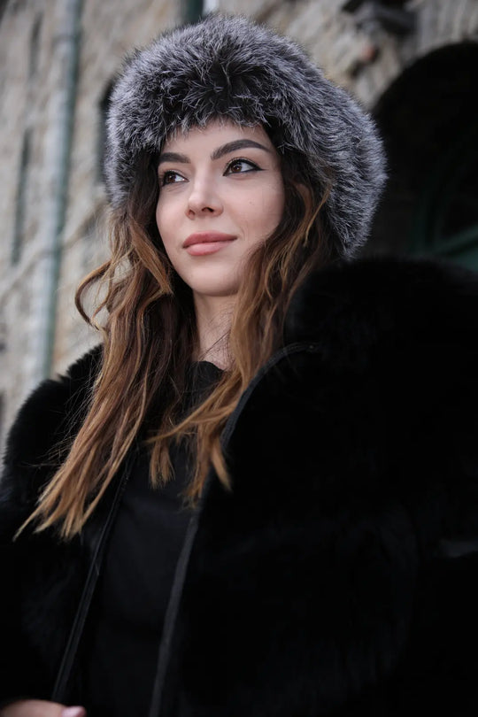 Silver fox fur headband
