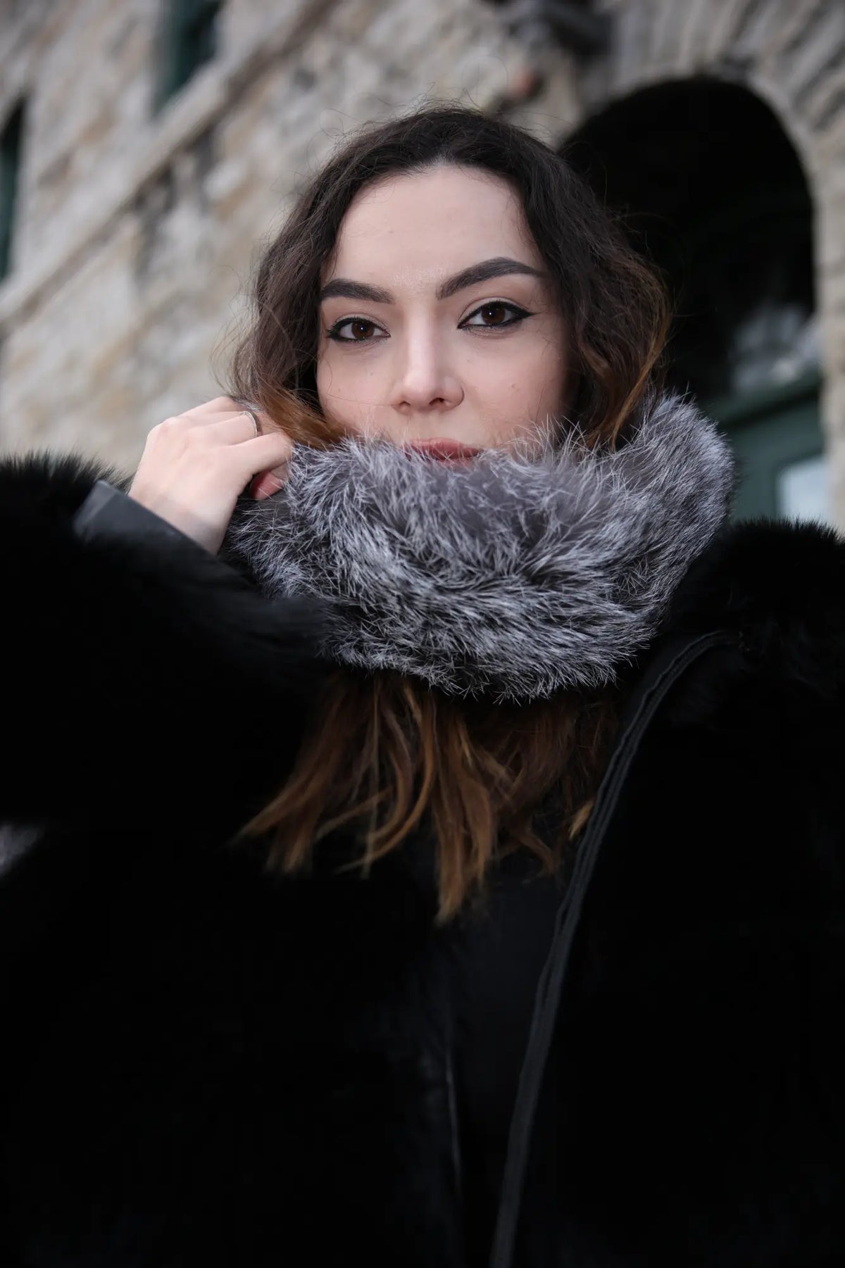 Silver fox fur headband