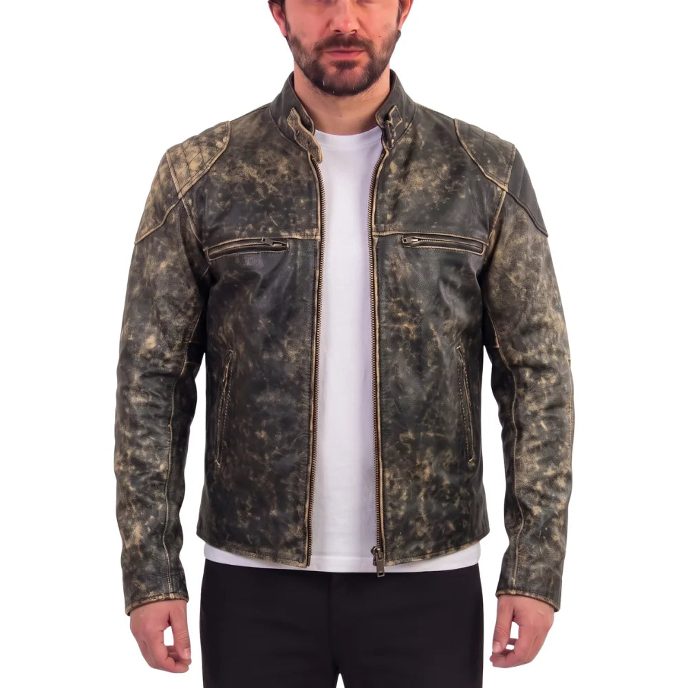 Theon's Distressed Leather Jacket With Shoulder Patch