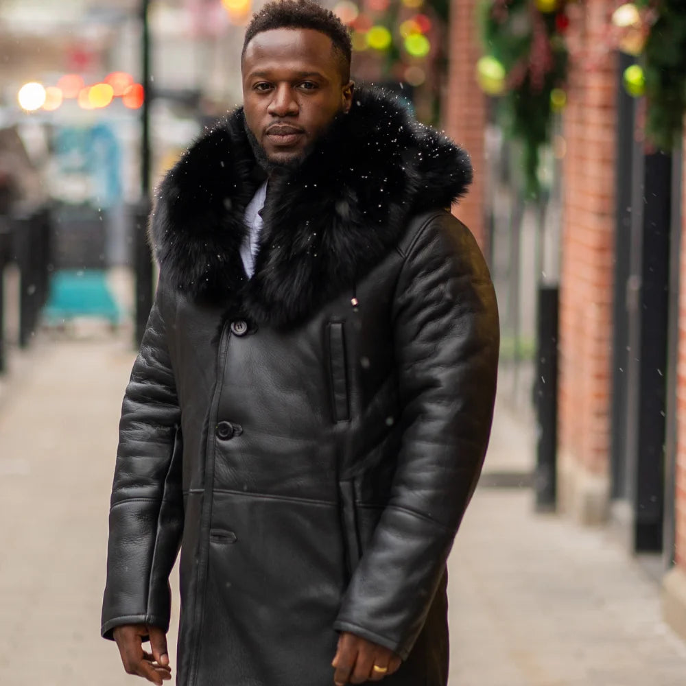 Cody's shearling trench coat with Fox Fur trims