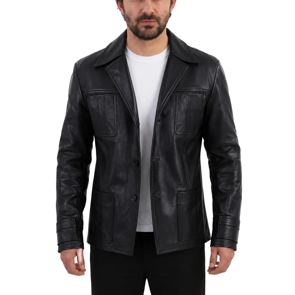 Black leather blazer