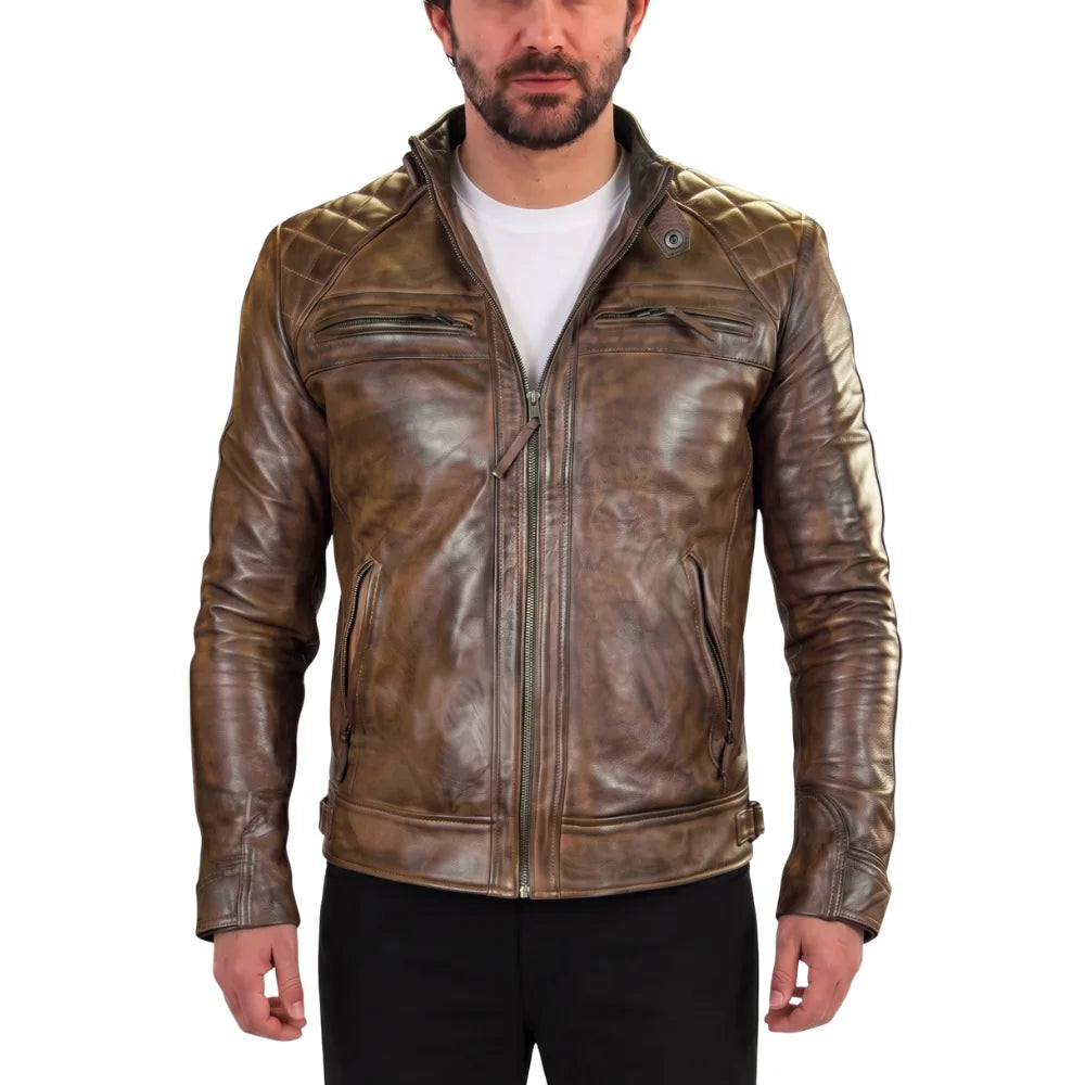 Roan Distressed Brown moto leather jacket