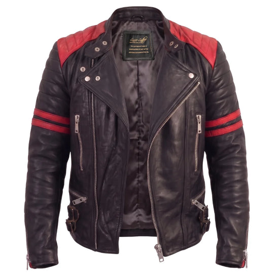 Rodger's Red & Black Leather Biker Jacket