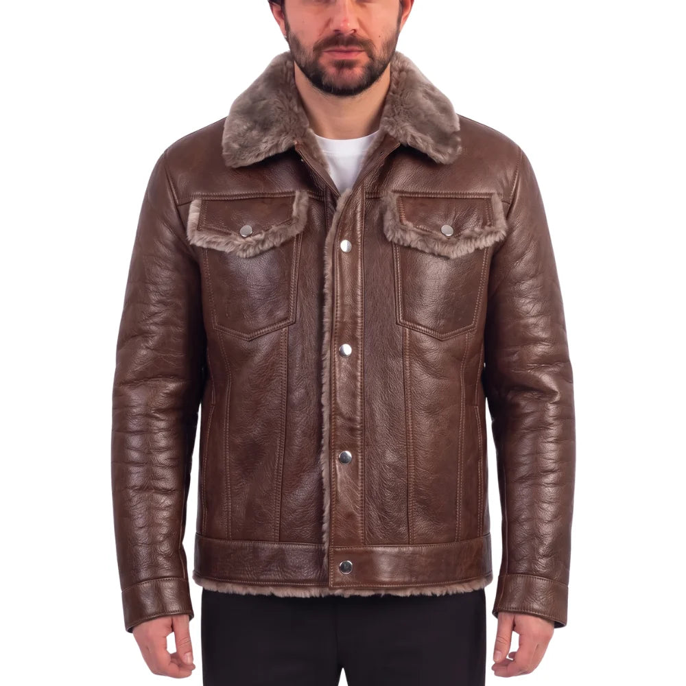 Dashiell brown trucker shearling jacket