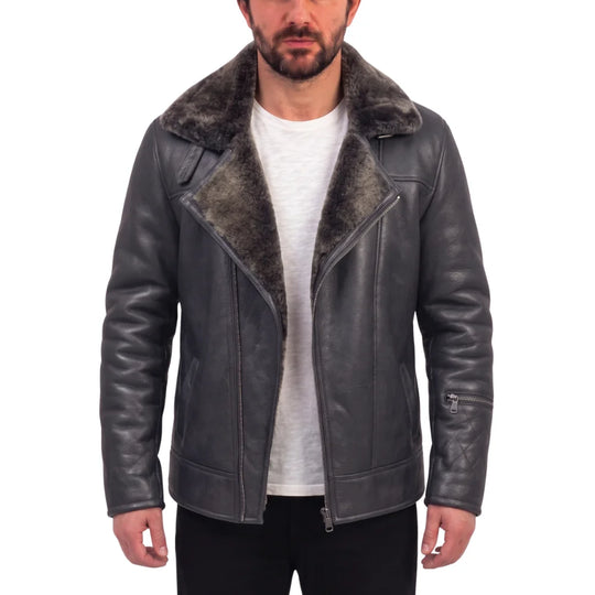 Robbie's Black Shearling Sheepskin Car coat