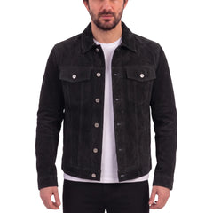 Hart's black suede trucker leather shirt