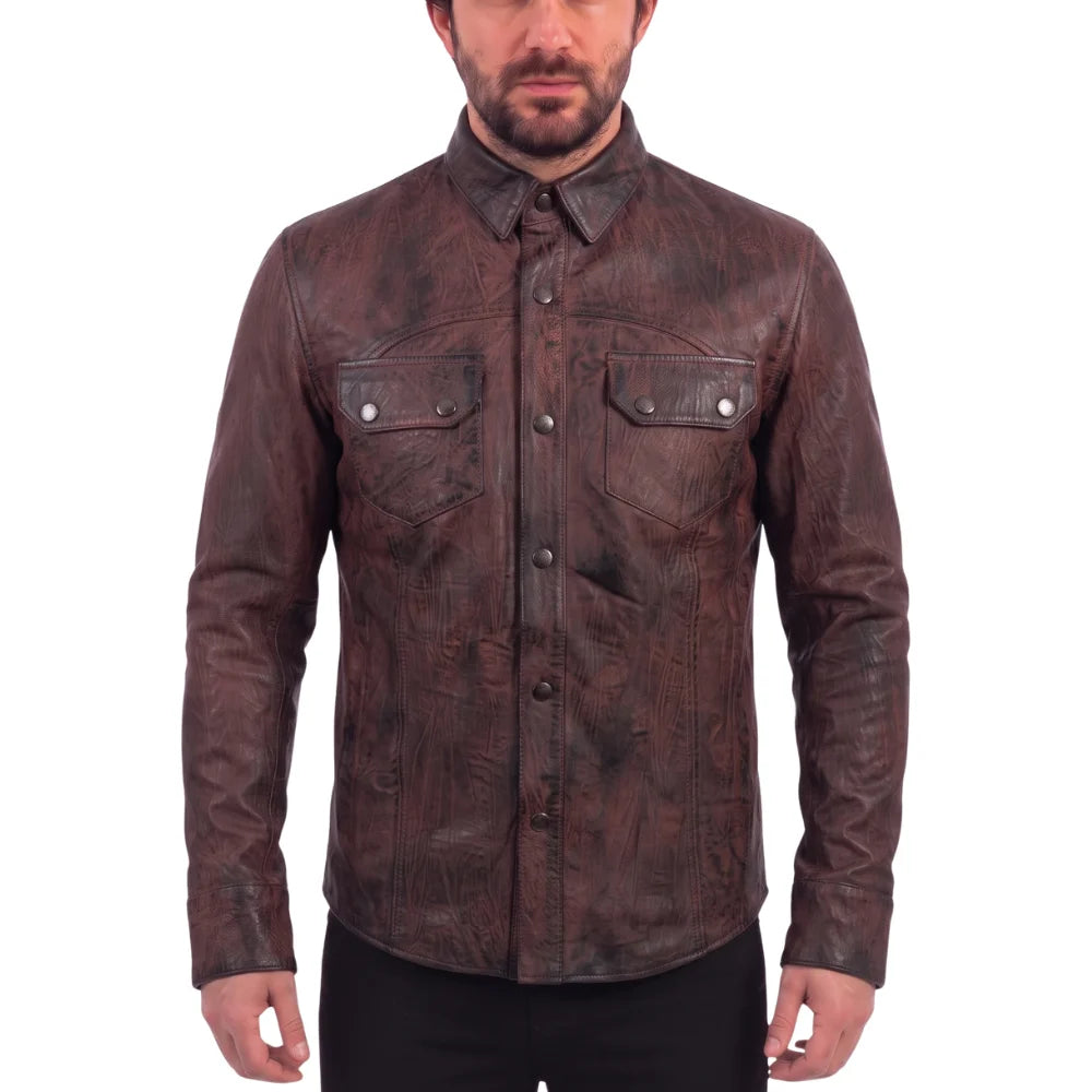 Distressed brown Leather Shirt