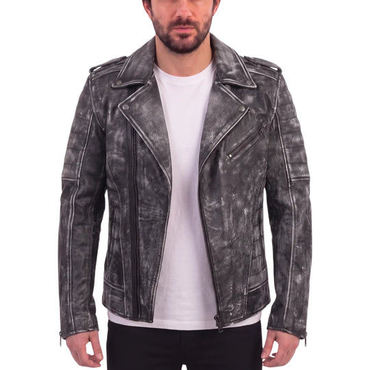 Miles Stone Wash Leather Biker Jacket