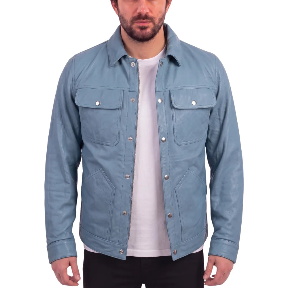 Sky blue suede shirt