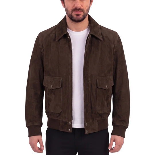 Bernard's Dark Brown Bomber Style Leather Jacket