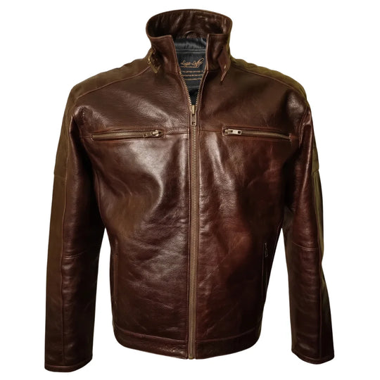 Morton's Vintage Oiled moto style jacket with collar belt