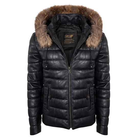 Richie Hooded Winter Leather Puffer Jacket